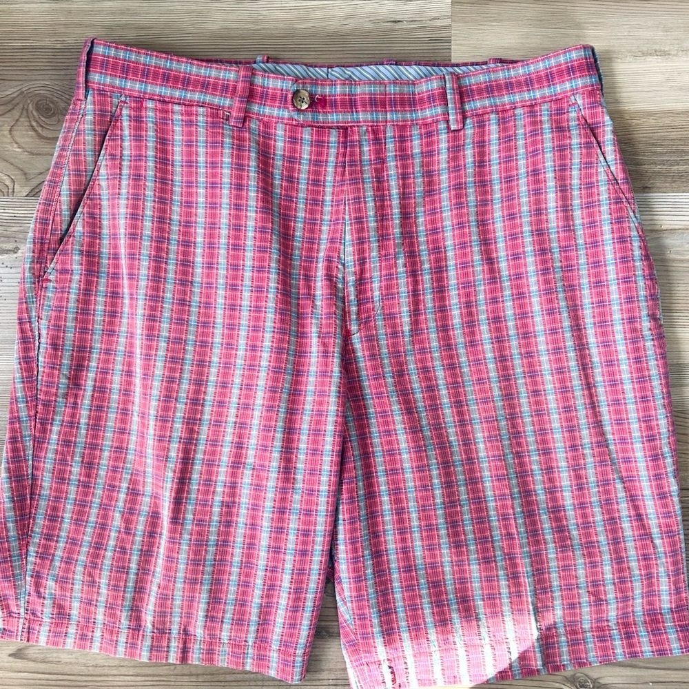 Peter Millar dark pink and Blue Checkered Men's Shorts
